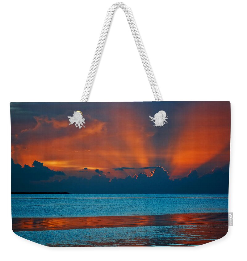 Tropical Weekender Tote Bag featuring the photograph Tropical Florida Keys Red Sky at Night by Ginger Wakem