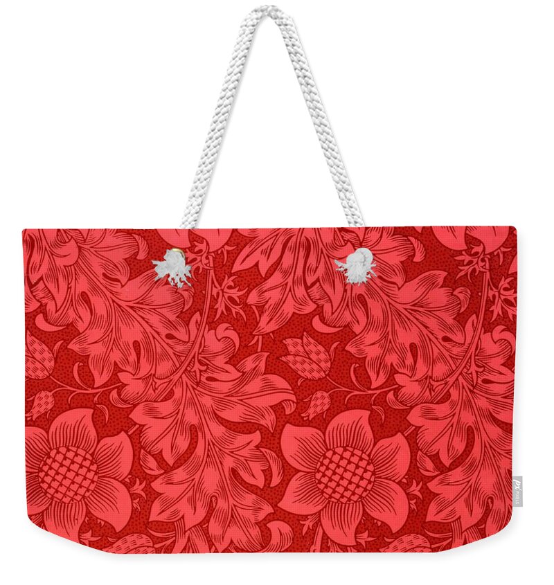 Red Sunflower Weekender Tote Bag featuring the drawing Red Sunflower Wallpaper Design, 1879 by William Morris