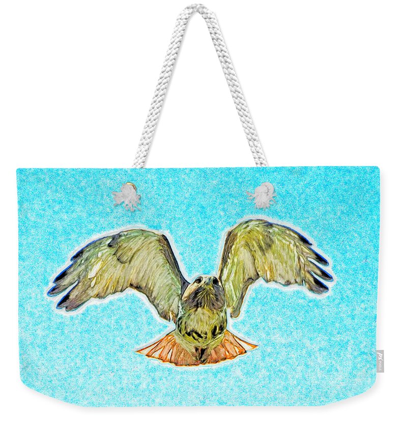 Sky Weekender Tote Bag featuring the painting Red Tail Hawk by Bruce Nutting