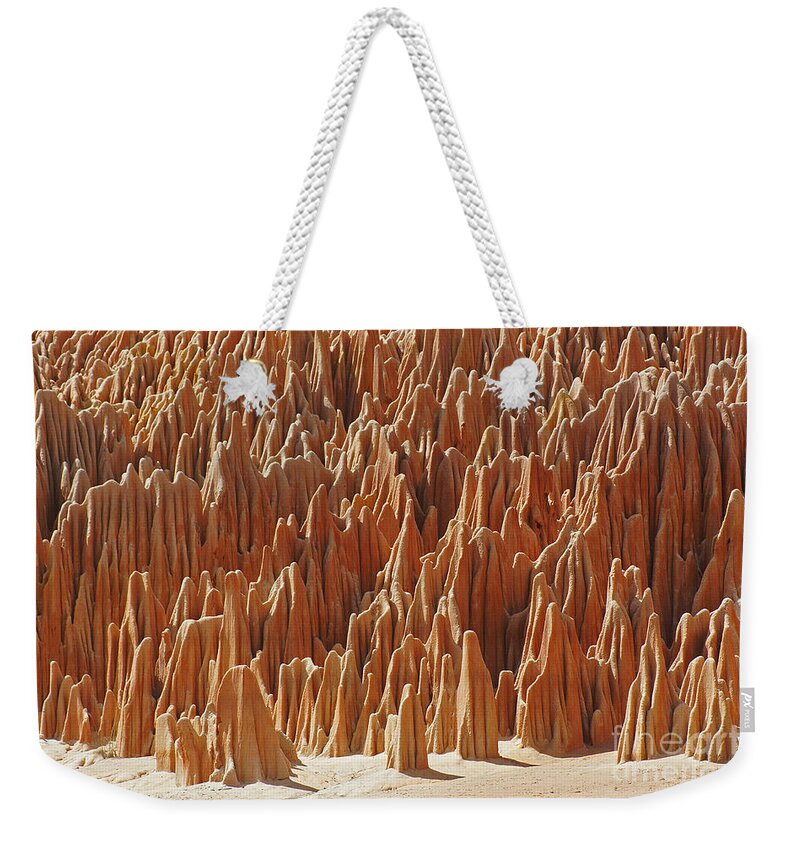 Prott Weekender Tote Bag featuring the photograph red Tsingy Madagascar 1 by Rudi Prott