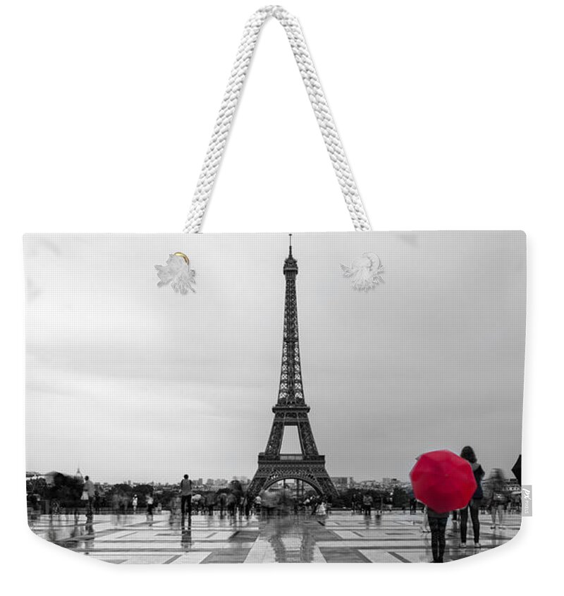 Eiffel Weekender Tote Bag featuring the photograph Red Umbrella by Timothy Johnson