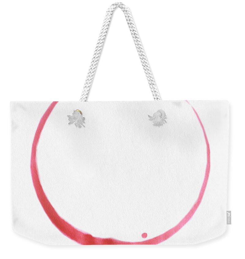 White Background Weekender Tote Bag featuring the photograph Red Wine Glass Stain by Rob Atkins