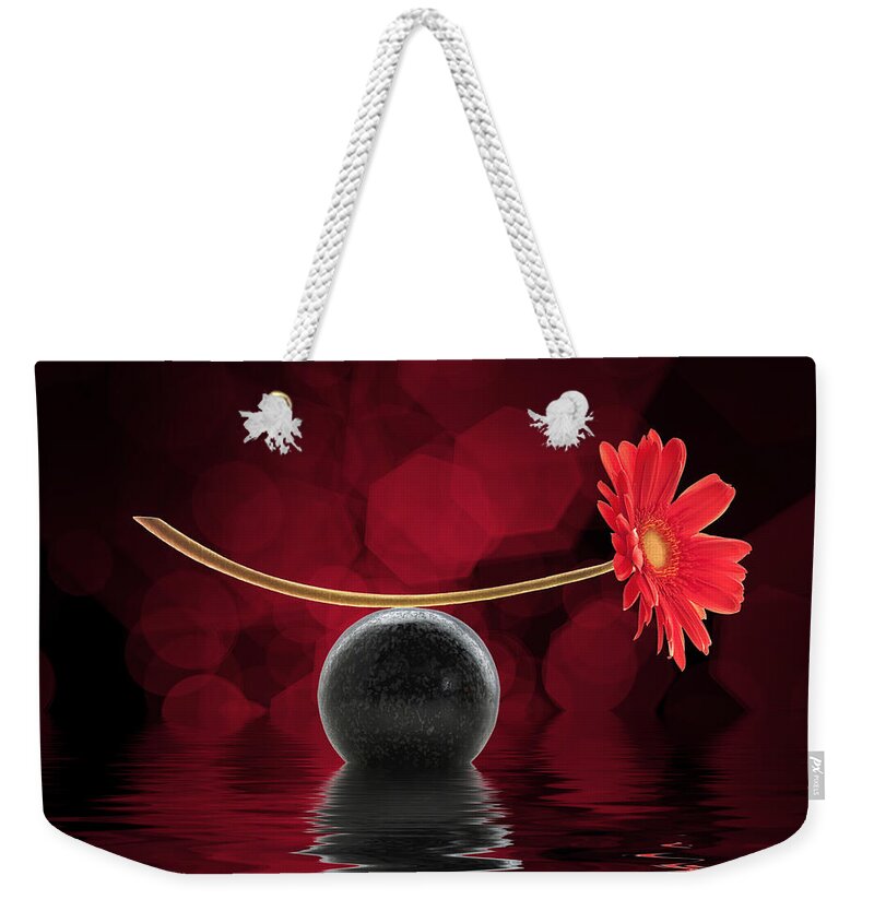 Zen Weekender Tote Bag featuring the photograph Red zen gerbera by Delphimages Photo Creations