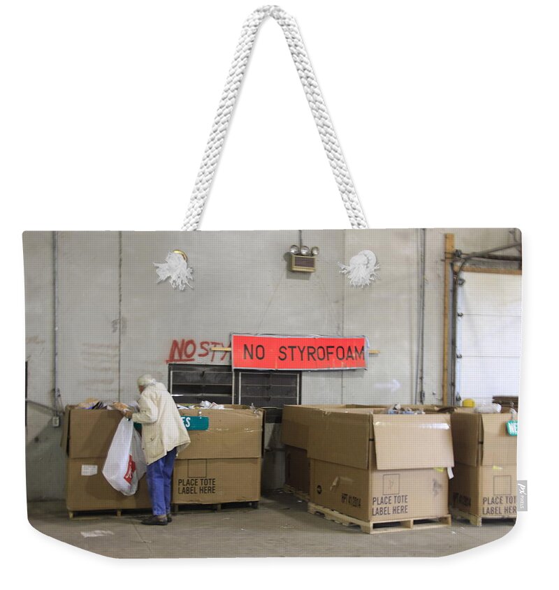 Woman Weekender Tote Bag featuring the photograph Reduce Reuse Recyle by Valerie Collins