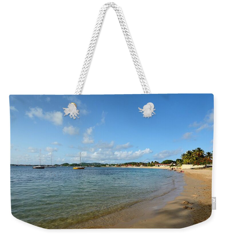st Lucia Weekender Tote Bag featuring the photograph Reduit Beach and Rodney Bay - Saint Lucia by Brendan Reals