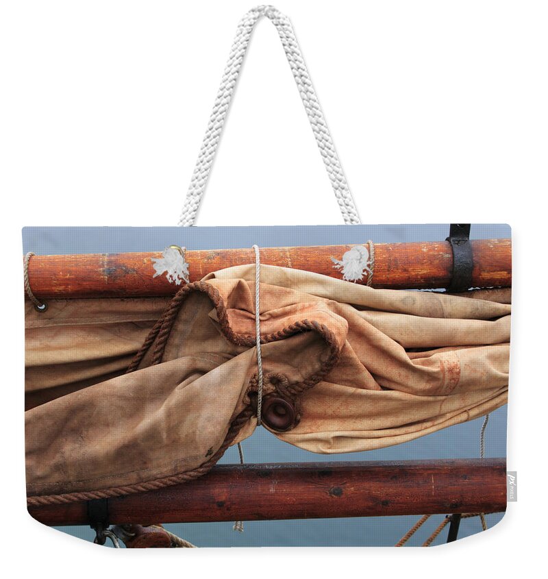 Boat Weekender Tote Bag featuring the photograph Reefed sail by Ulrich Kunst And Bettina Scheidulin