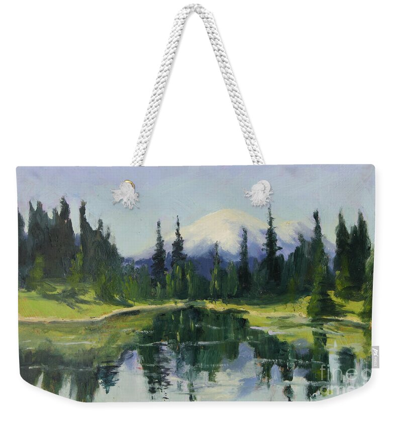 Mountain Weekender Tote Bag featuring the painting Picnic by the Lake II by Maria Hunt