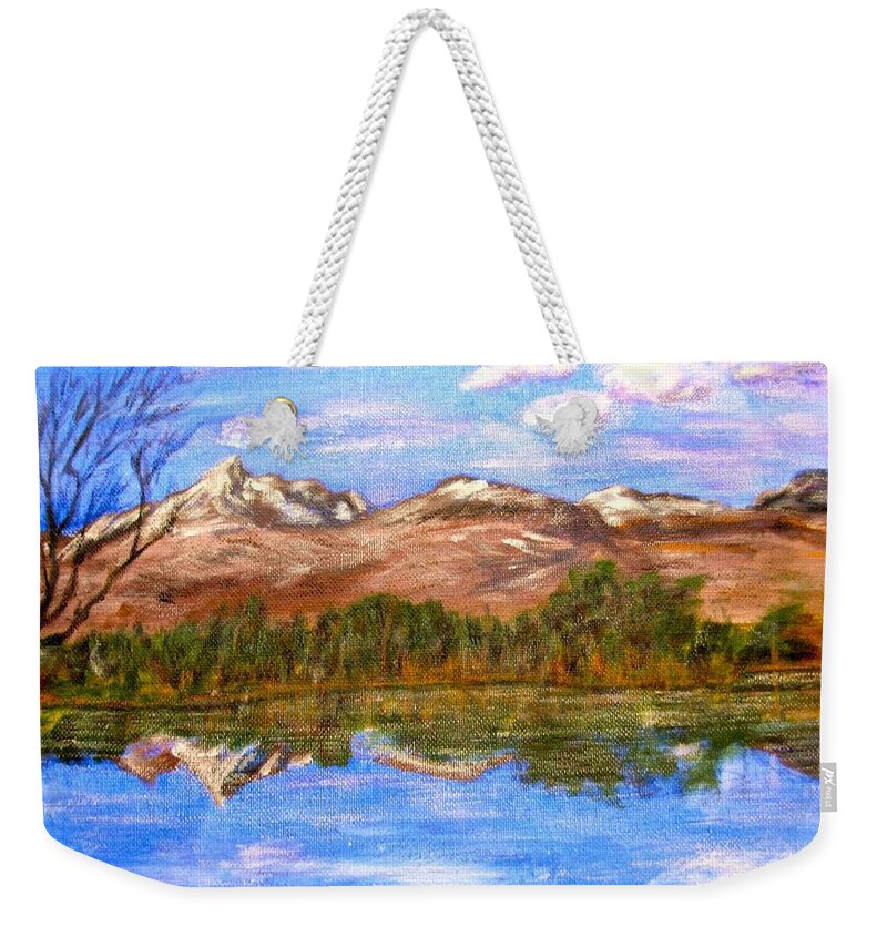 Northern Highlands Weekender Tote Bag featuring the painting Reflection by Joan-Violet Stretch