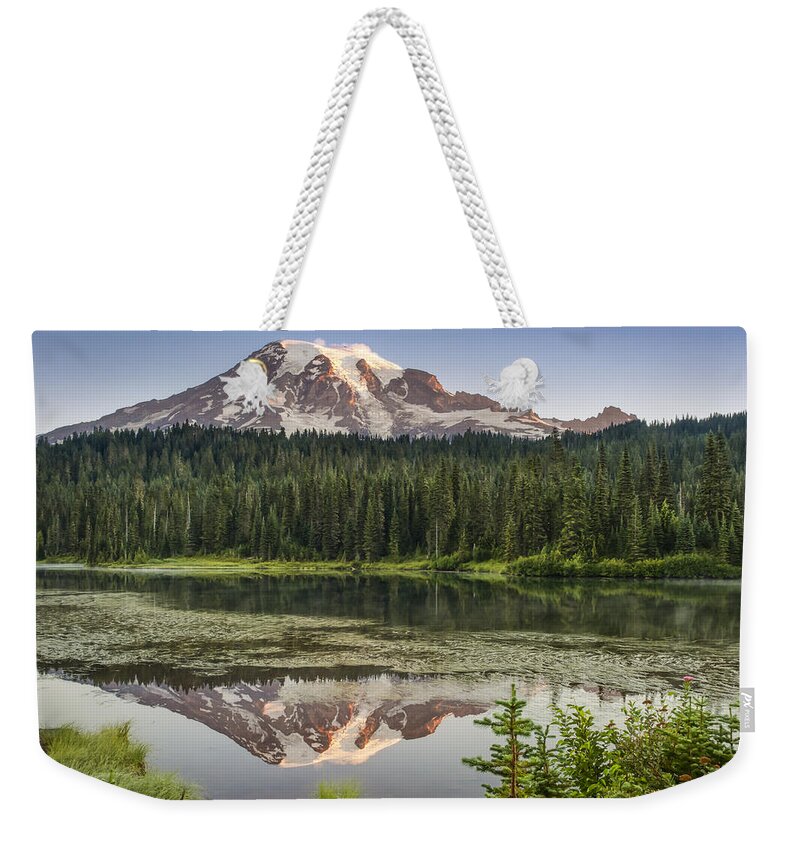 Mt Weekender Tote Bag featuring the photograph Reflection Lakes at Mount Rainier by Kyle Wasielewski