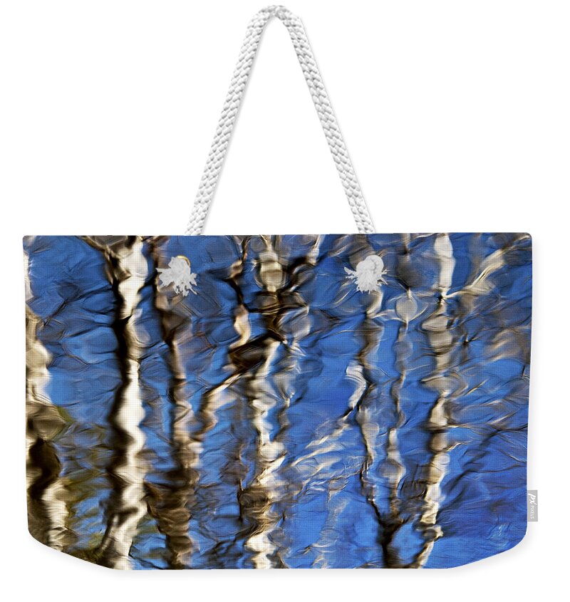 Water Reflection Weekender Tote Bag featuring the photograph Water Reflection Aspen Trees by Christina Rollo