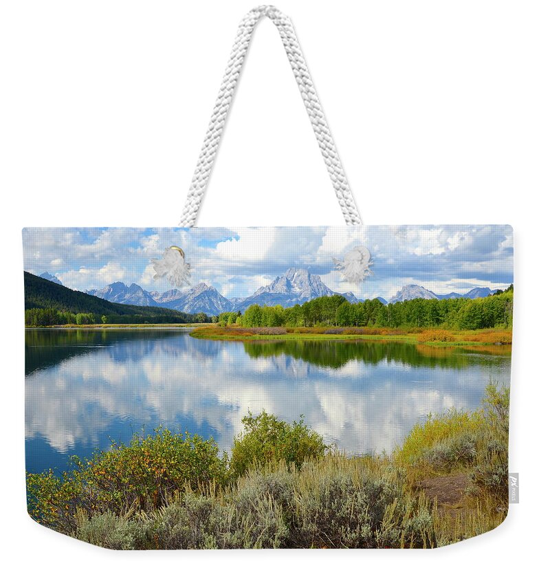 Tranquility Weekender Tote Bag featuring the photograph Reflections At Oxbow Bend by Deborah Garber