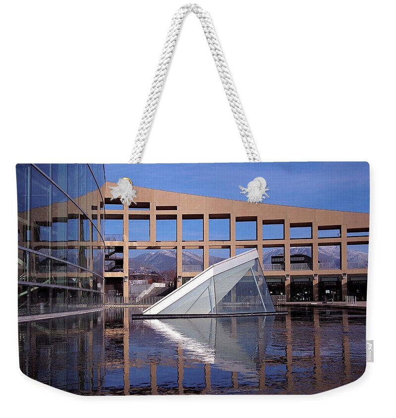 Salt Lake City Weekender Tote Bag featuring the photograph Reflections at the Library by Rona Black