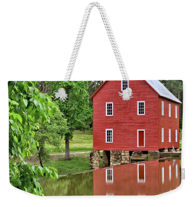 8619 Weekender Tote Bag featuring the photograph Reflections of a Retired Grist Mill - Square by Gordon Elwell