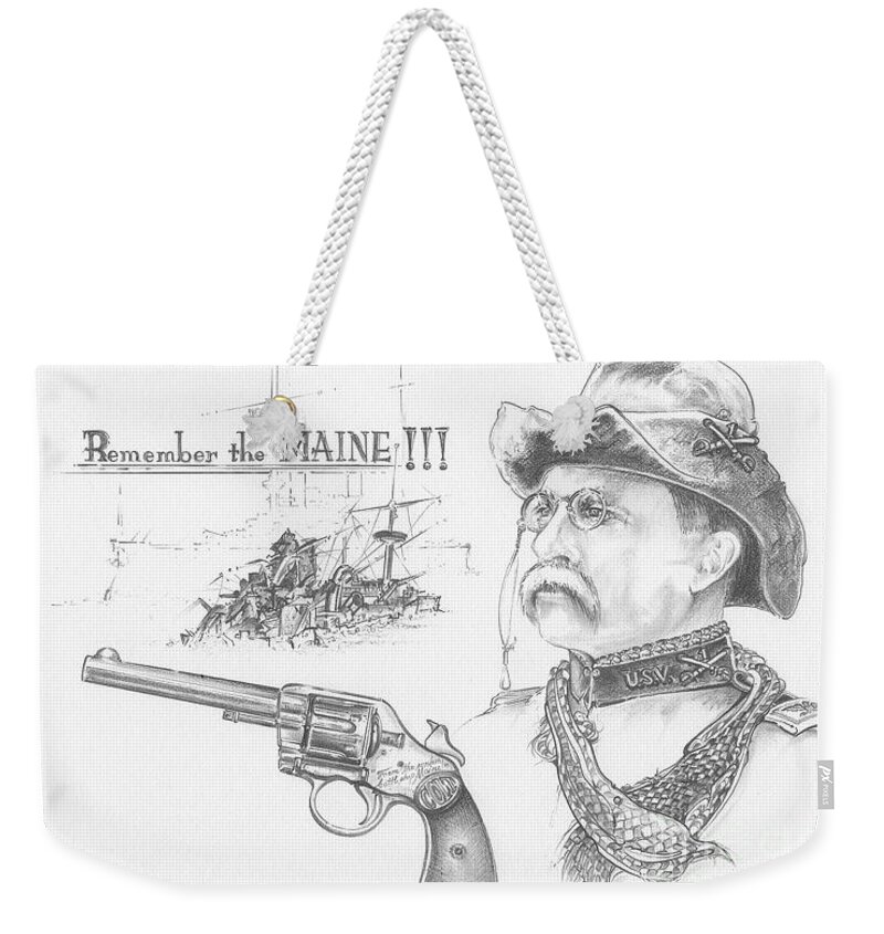Woodcutter's Revival Weekender Tote Bag featuring the drawing Remember the Maine by Scott and Dixie Wiley