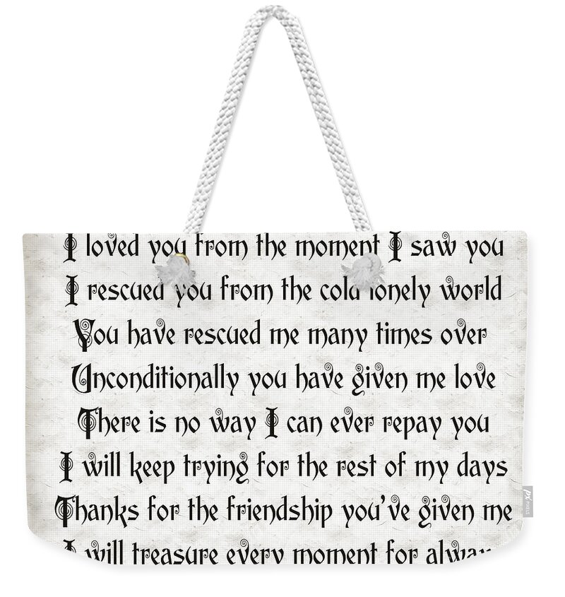 Animal-rescue Weekender Tote Bag featuring the digital art Rescue Love by Andee Design