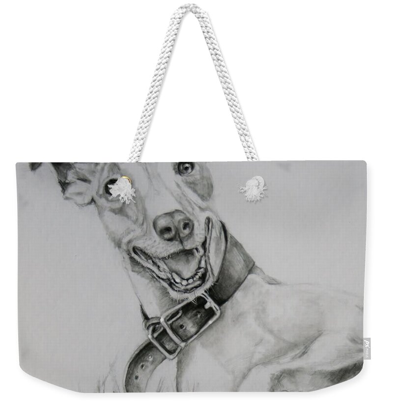 Greyhound Weekender Tote Bag featuring the drawing Retired by Jean Cormier
