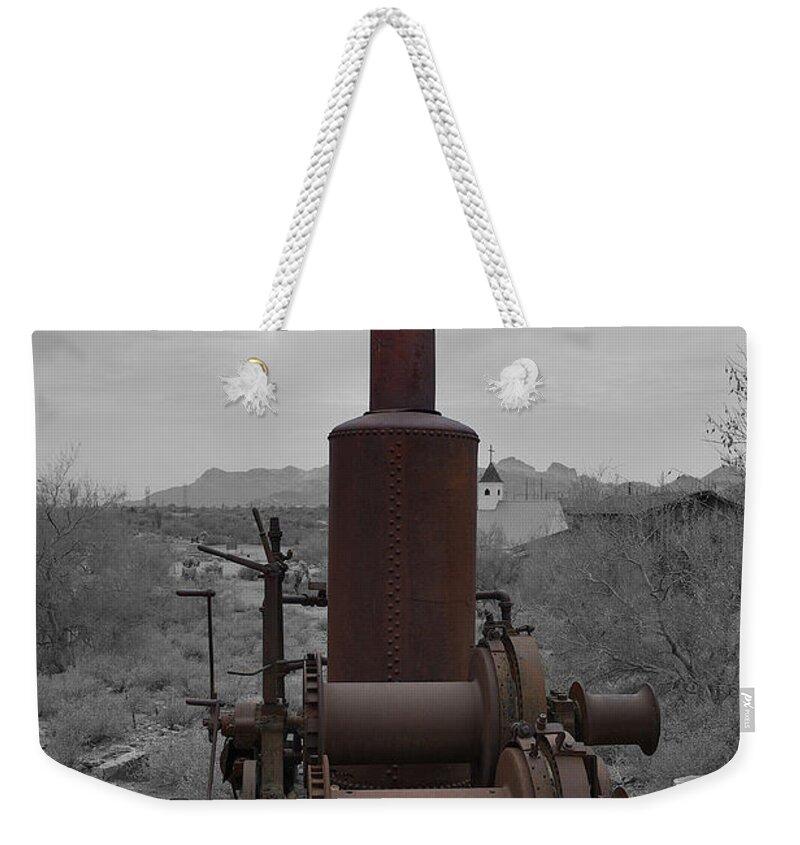 Retired Mining Equipment Weekender Tote Bag featuring the photograph Retired Steam Engine by Richard J Cassato