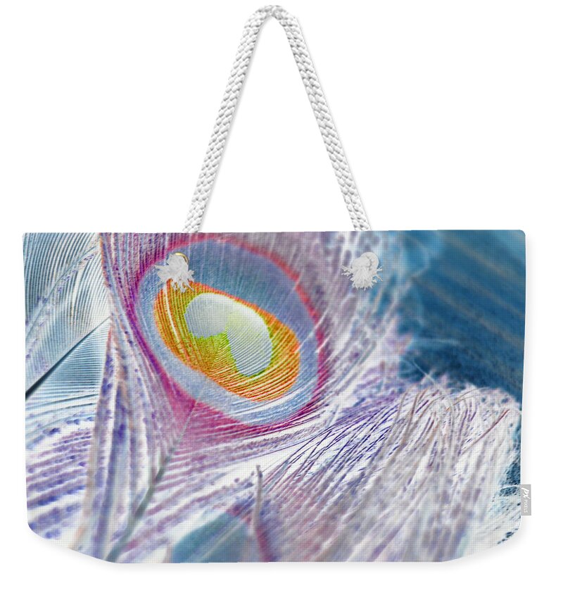 Peacock Weekender Tote Bag featuring the digital art Reversed beauty by Meganne Peck