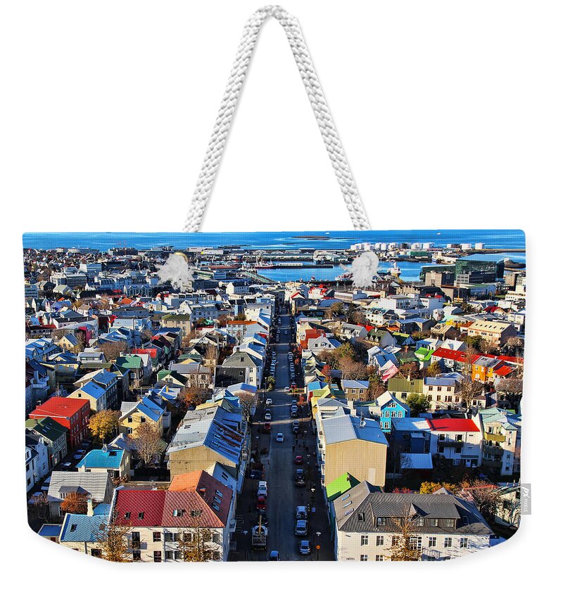 Reykjavik Weekender Tote Bag featuring the photograph Reykjavik Cityscape Panorama by Jasna Buncic