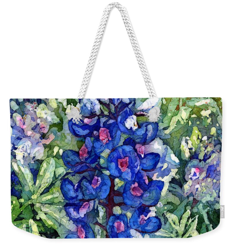 Bluebonnet Weekender Tote Bag featuring the painting Rhapsody in Blue by Hailey E Herrera