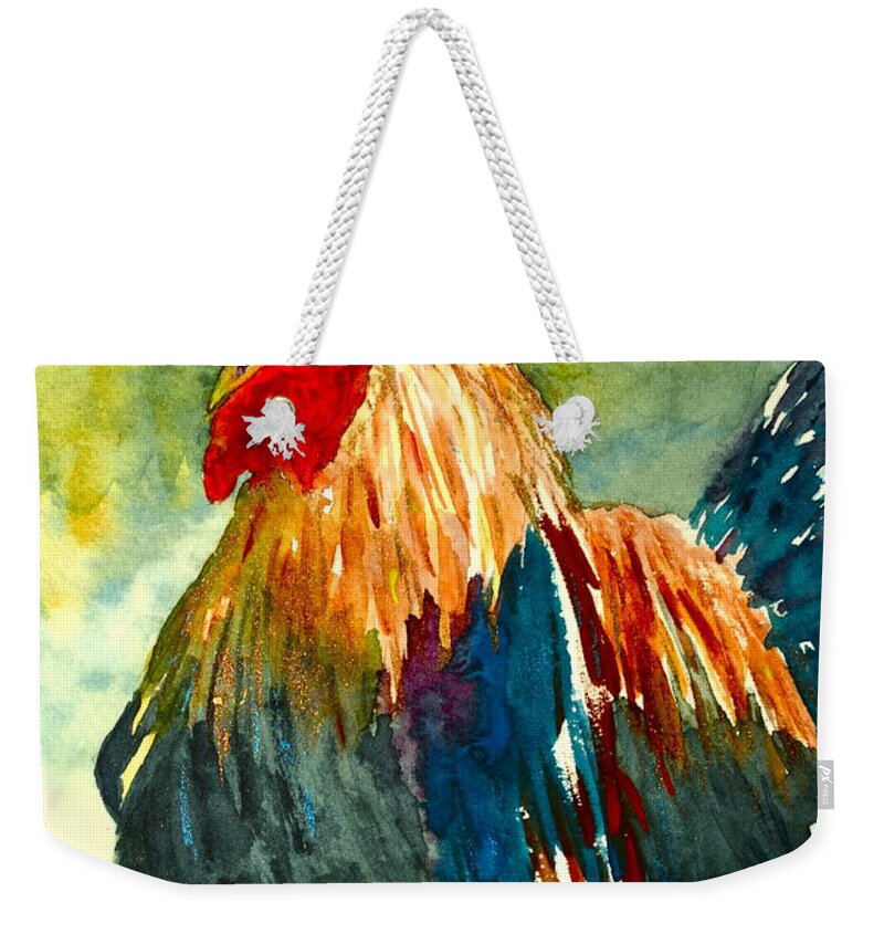 Rooster Weekender Tote Bag featuring the painting Riled Up by Beverley Harper Tinsley