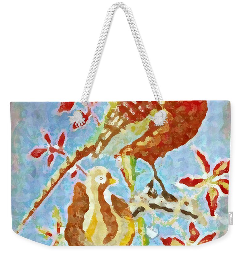 Thanksgiving Pheasants Weekender Tote Bag featuring the painting Ringneck Pheasants by Gail Daley