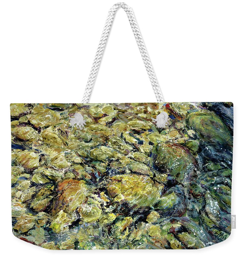 River Rocks Weekender Tote Bag featuring the painting Rippling River Rocks by Madeleine Arnett