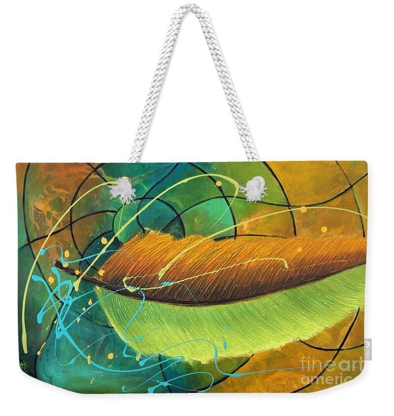 Feather Painting Weekender Tote Bag featuring the painting Rise to see by Preethi Mathialagan