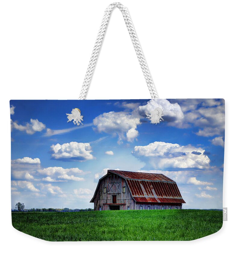 Barn Weekender Tote Bag featuring the photograph Riverbottom Barn Against the Sky by Cricket Hackmann