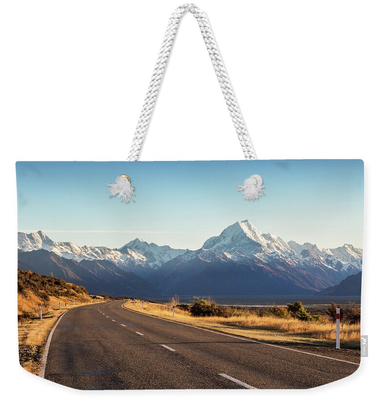 Tranquility Weekender Tote Bag featuring the photograph Road Leading To Mt Cook Mountain, New by Matteo Colombo