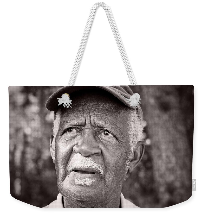 People Weekender Tote Bag featuring the photograph Roadside farmer preacher by Toni Hopper
