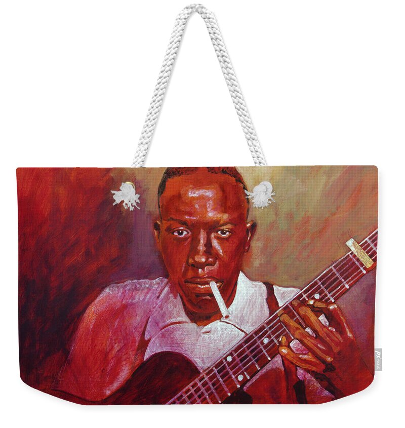 Robert Johnson Weekender Tote Bag featuring the painting Robert Johnson Photo Booth Portrait by David Lloyd Glover