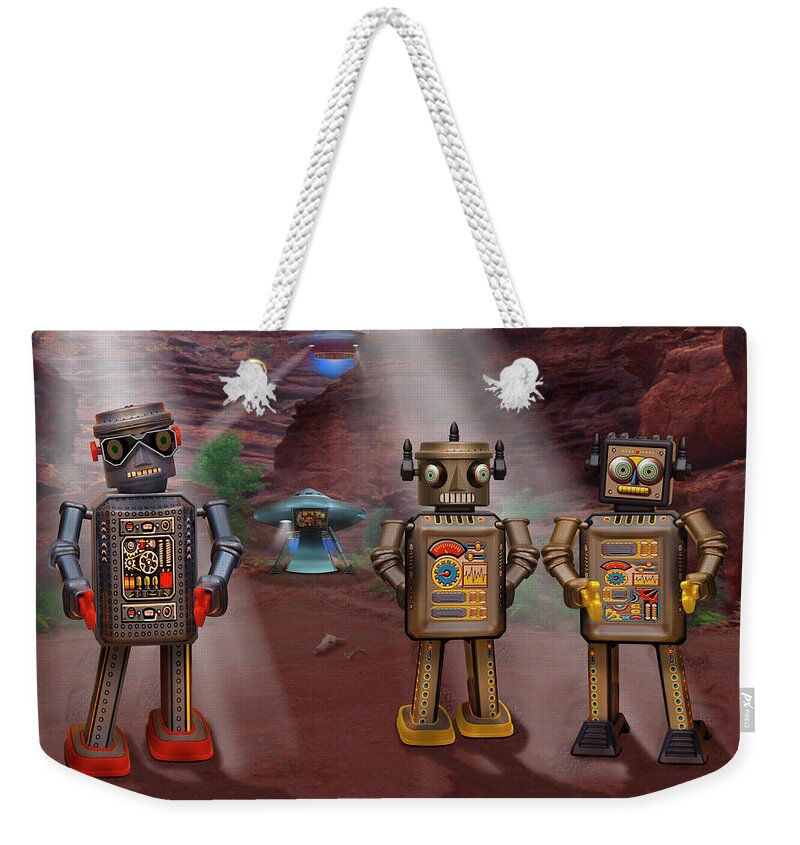 Robots Weekender Tote Bag featuring the photograph Robots With Attitudes by Mike McGlothlen