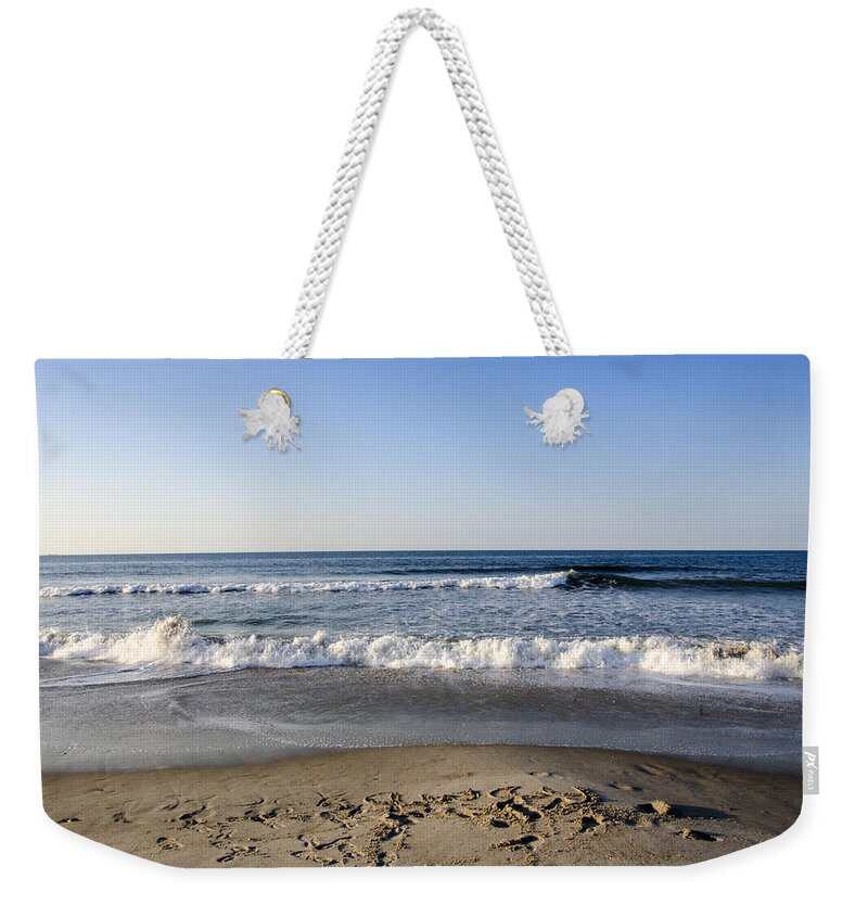 Rockaway Beach Weekender Tote Bag featuring the photograph Rockaway Beach Morning Shoreline by Maureen E Ritter