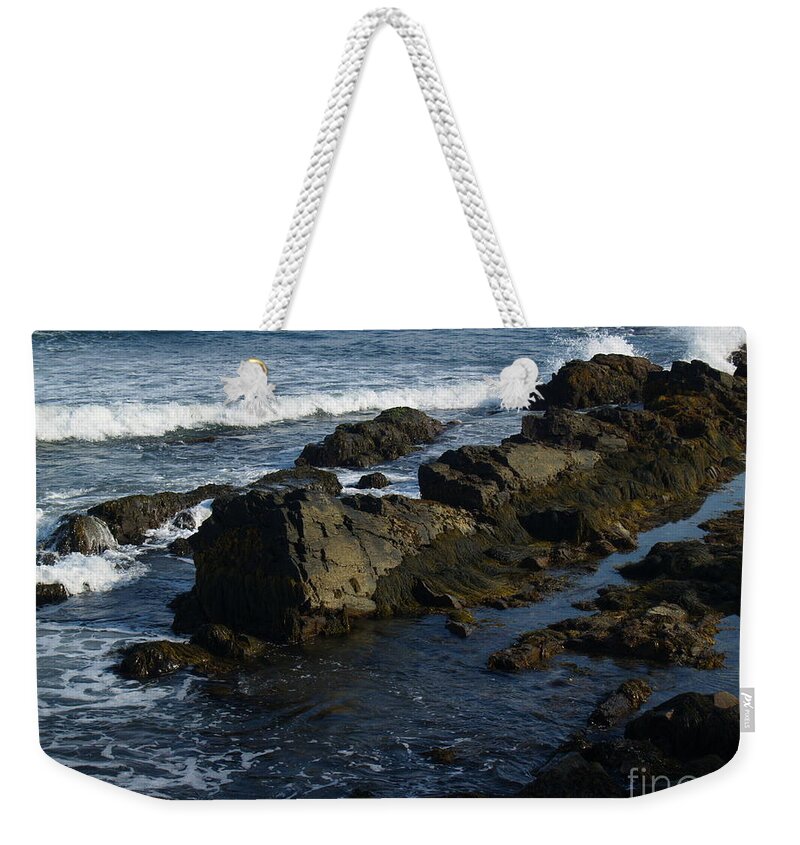 Cliff Walk Weekender Tote Bag featuring the photograph Rocky Scene at Newport Cliff Walk by Anna Lisa Yoder