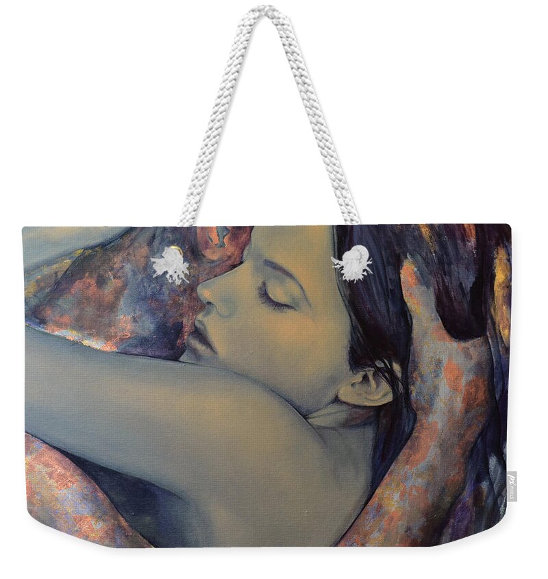 Fantasy Weekender Tote Bag featuring the painting Romance with a Chimera by Dorina Costras