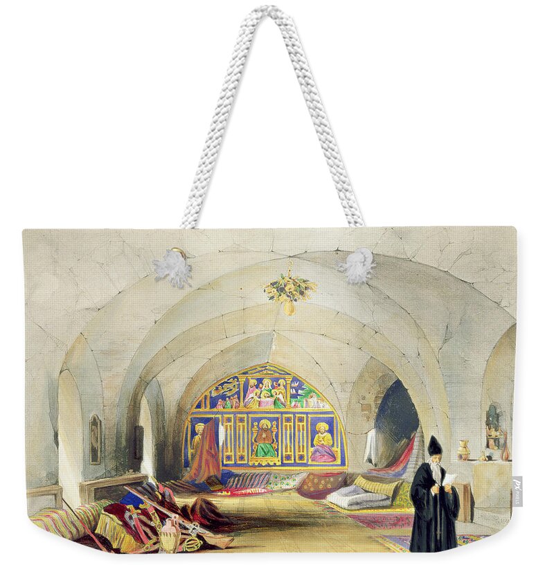 Priest Weekender Tote Bag featuring the drawing Room In An Armenian Convent by A. Margaretta Burr
