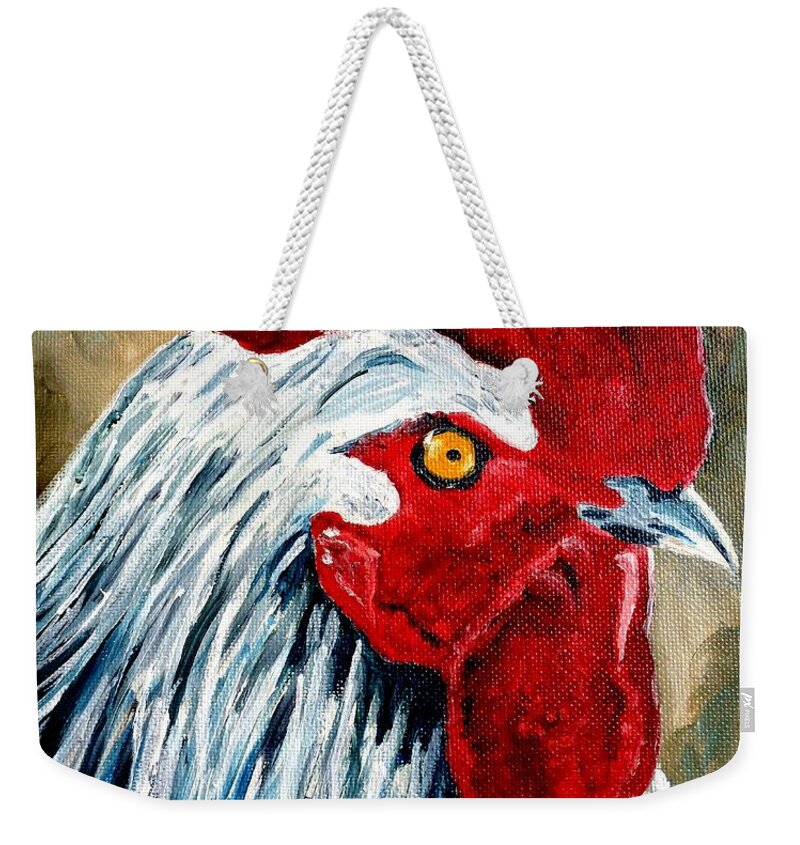 Red Weekender Tote Bag featuring the painting Rooster Doodle by Julie Brugh Riffey