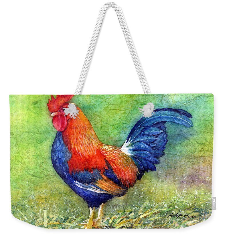 Rooster Weekender Tote Bag featuring the painting Rooster by Hailey E Herrera