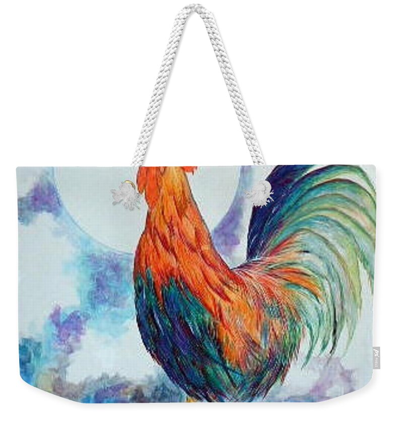 Rooster Weekender Tote Bag featuring the painting Rooster III by Frederick Lyle Morris - Disabled Veteran