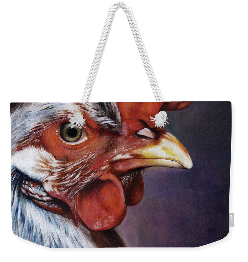 Rooster Weekender Tote Bag featuring the drawing Rooster by Natasha Denger