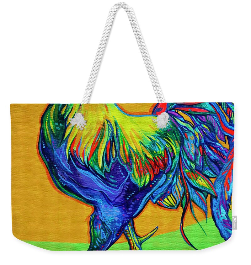Rooster Weekender Tote Bag featuring the painting Rooster Strut by Derrick Higgins
