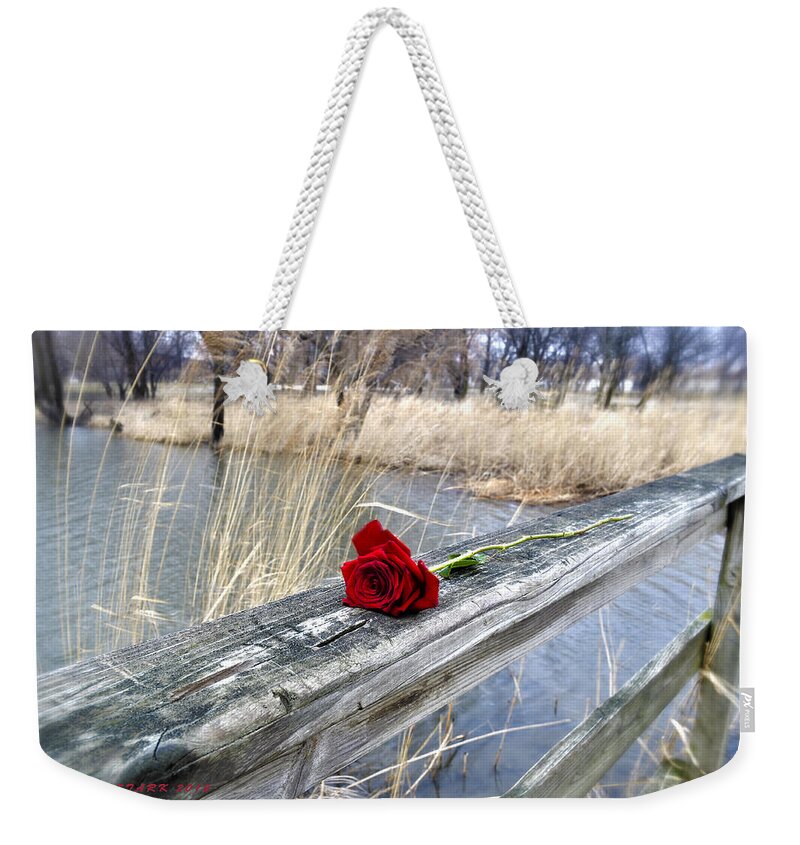 Rose Weekender Tote Bag featuring the photograph Rose on a Bridge by Verana Stark