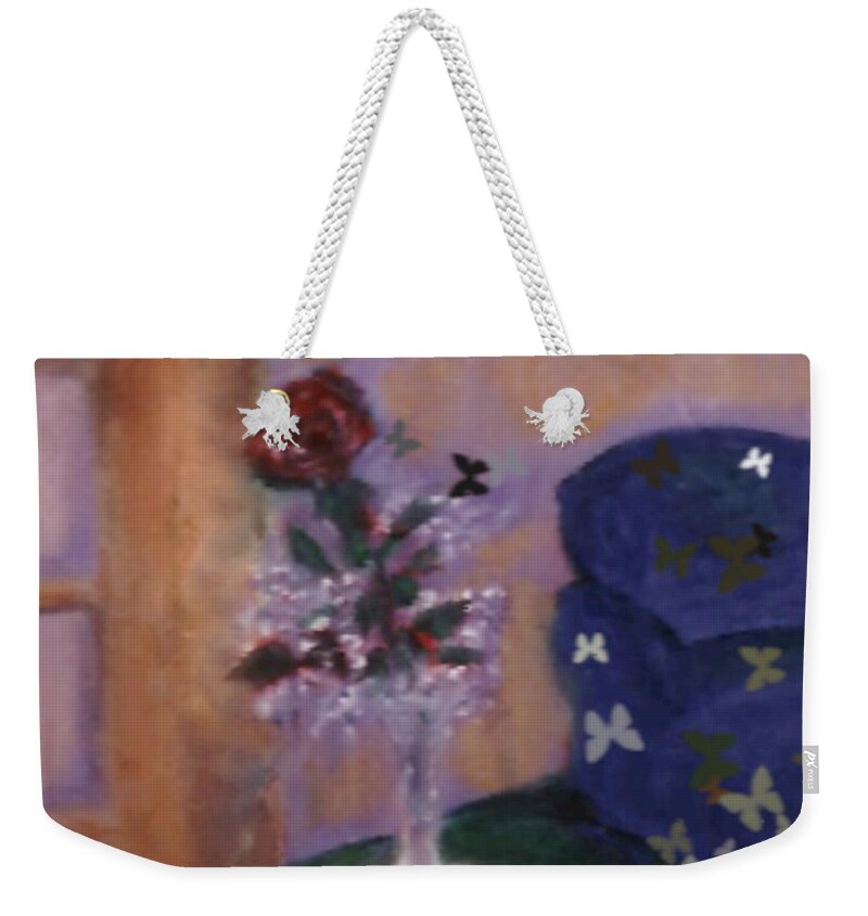Art; Art Print; Art Promotions; Karen Francis; Print On Canvas; Phone Case; Rose; Flower Weekender Tote Bag featuring the painting Rose with Butterflies by Karen Francis