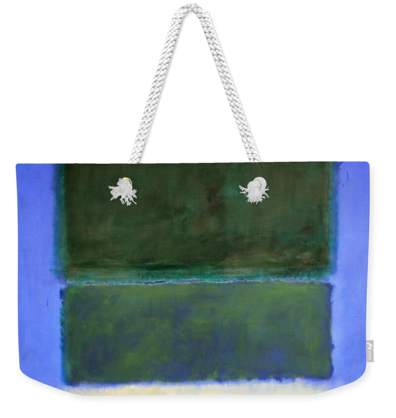 No. 14 Weekender Tote Bag featuring the photograph Rothko's No. 14 -- White And Greens In Blue by Cora Wandel