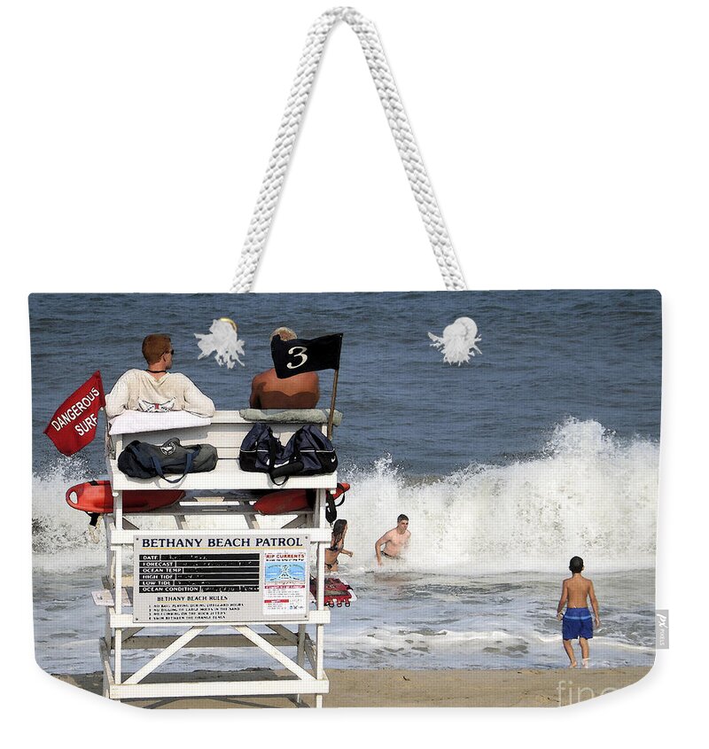 Beach Weekender Tote Bag featuring the digital art Rough Water at Bethany Beach in Delaware by William Kuta
