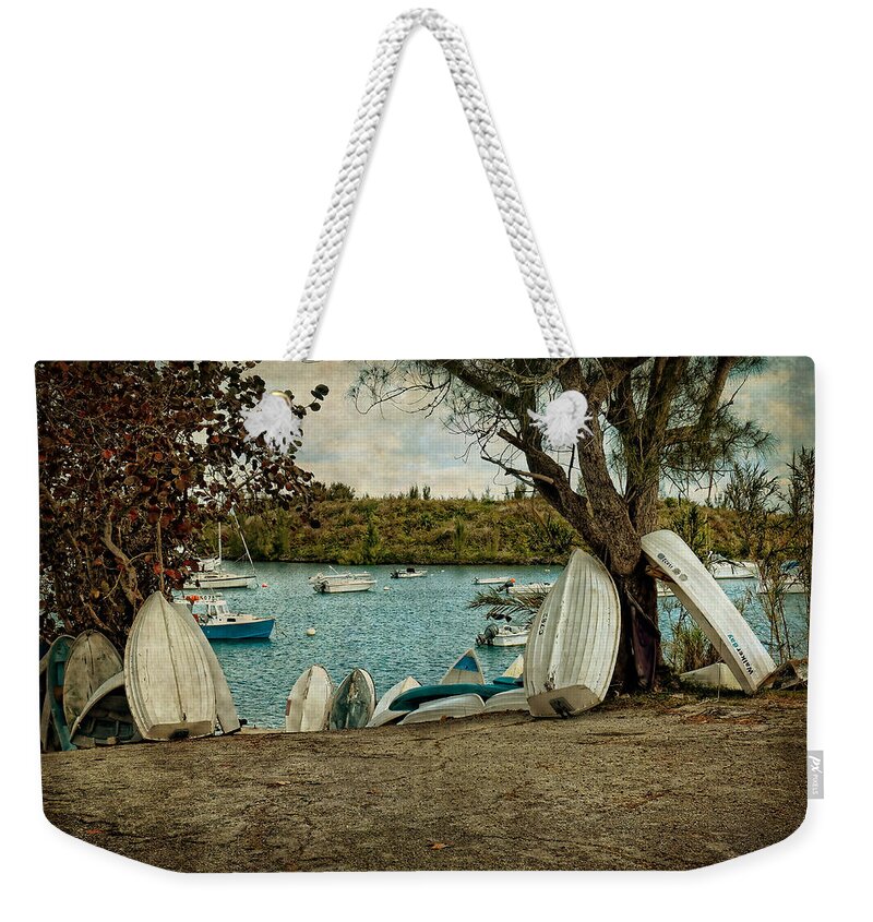 Row Boats Weekender Tote Bag featuring the photograph Row of Row Boats by Lucinda Walter