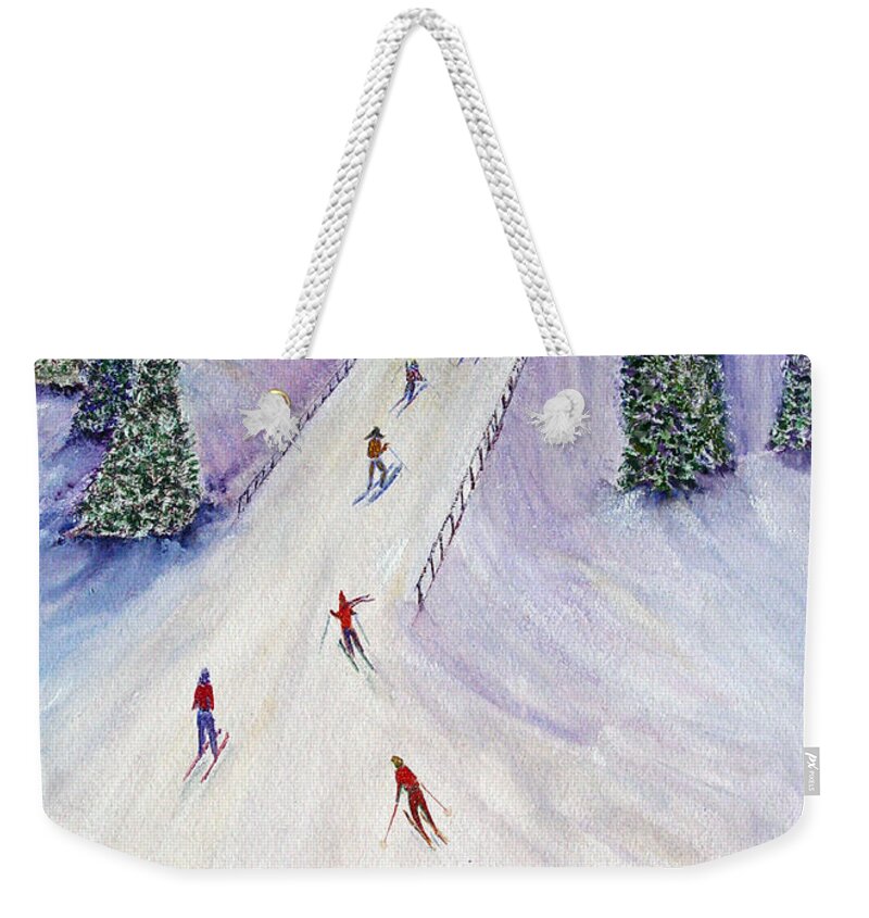 Snow Weekender Tote Bag featuring the painting Rush Hour by Loretta Luglio