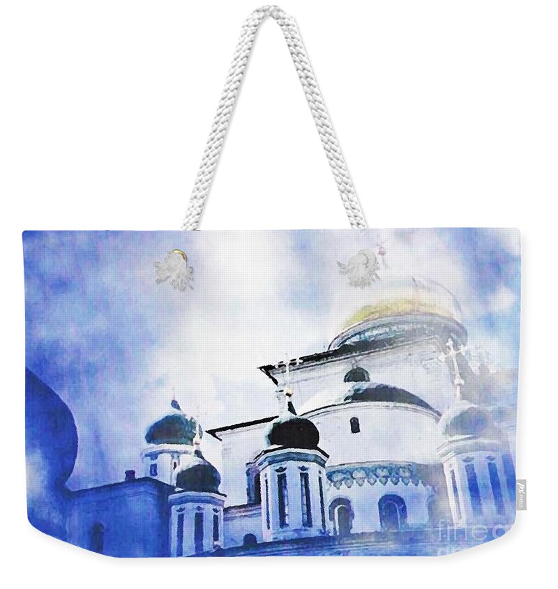 Church Weekender Tote Bag featuring the photograph Russian Church in a Blue Cloud by Sarah Loft