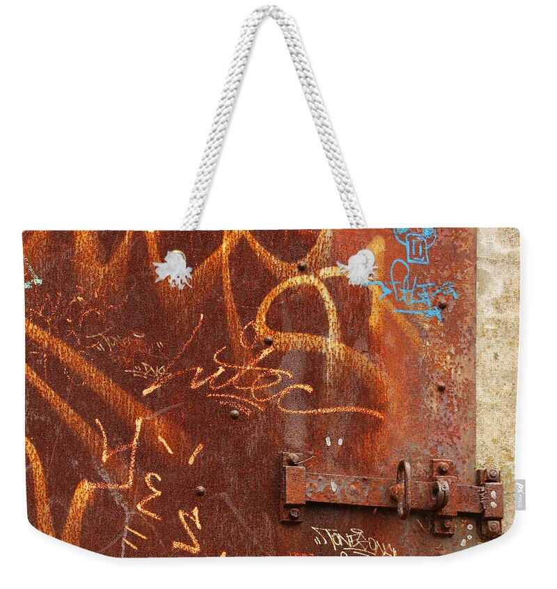 Door Weekender Tote Bag featuring the photograph Rusted Steel Relic by Art Block Collections